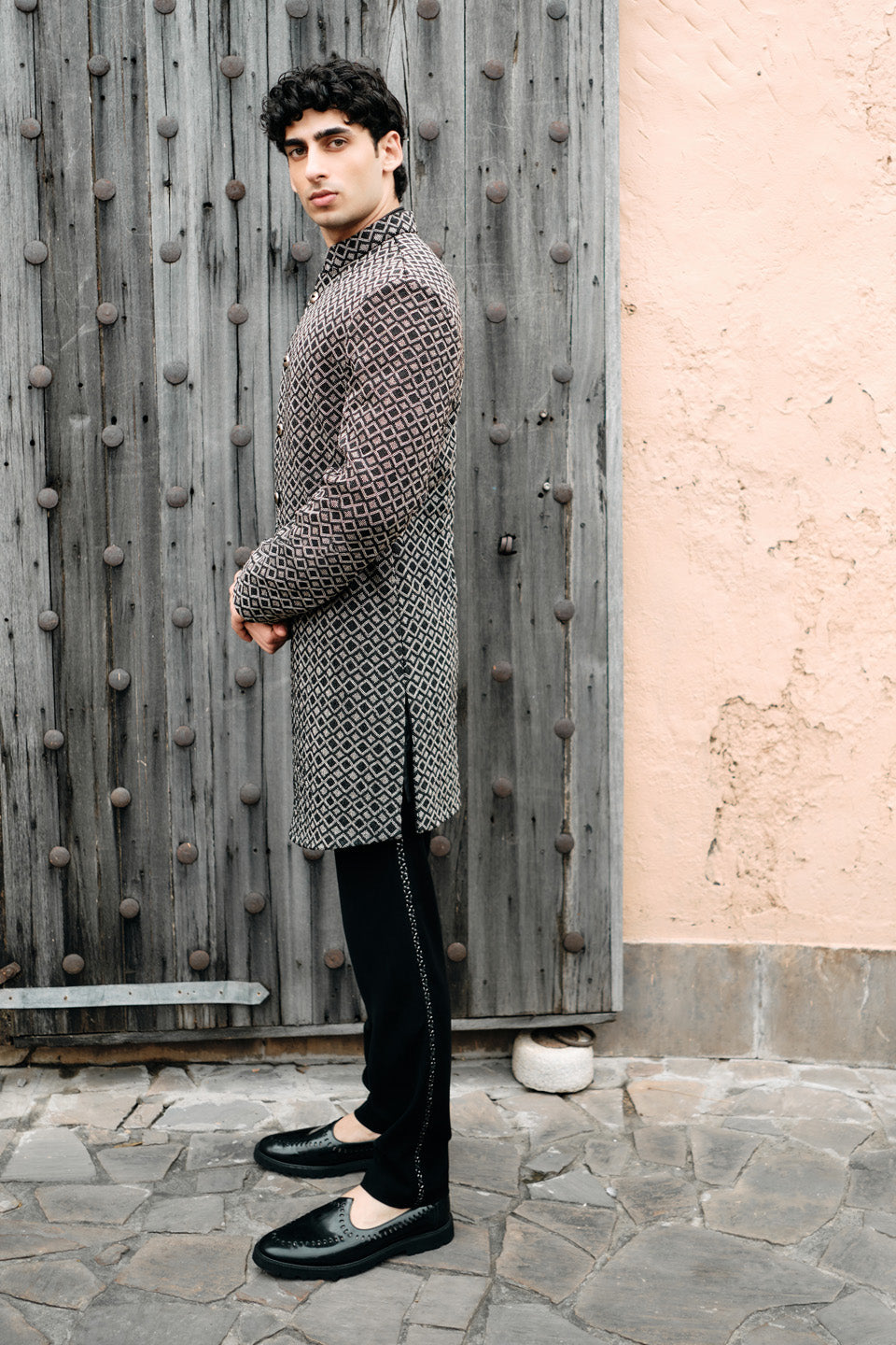 Silver Argyle Embroidered Sherwani  