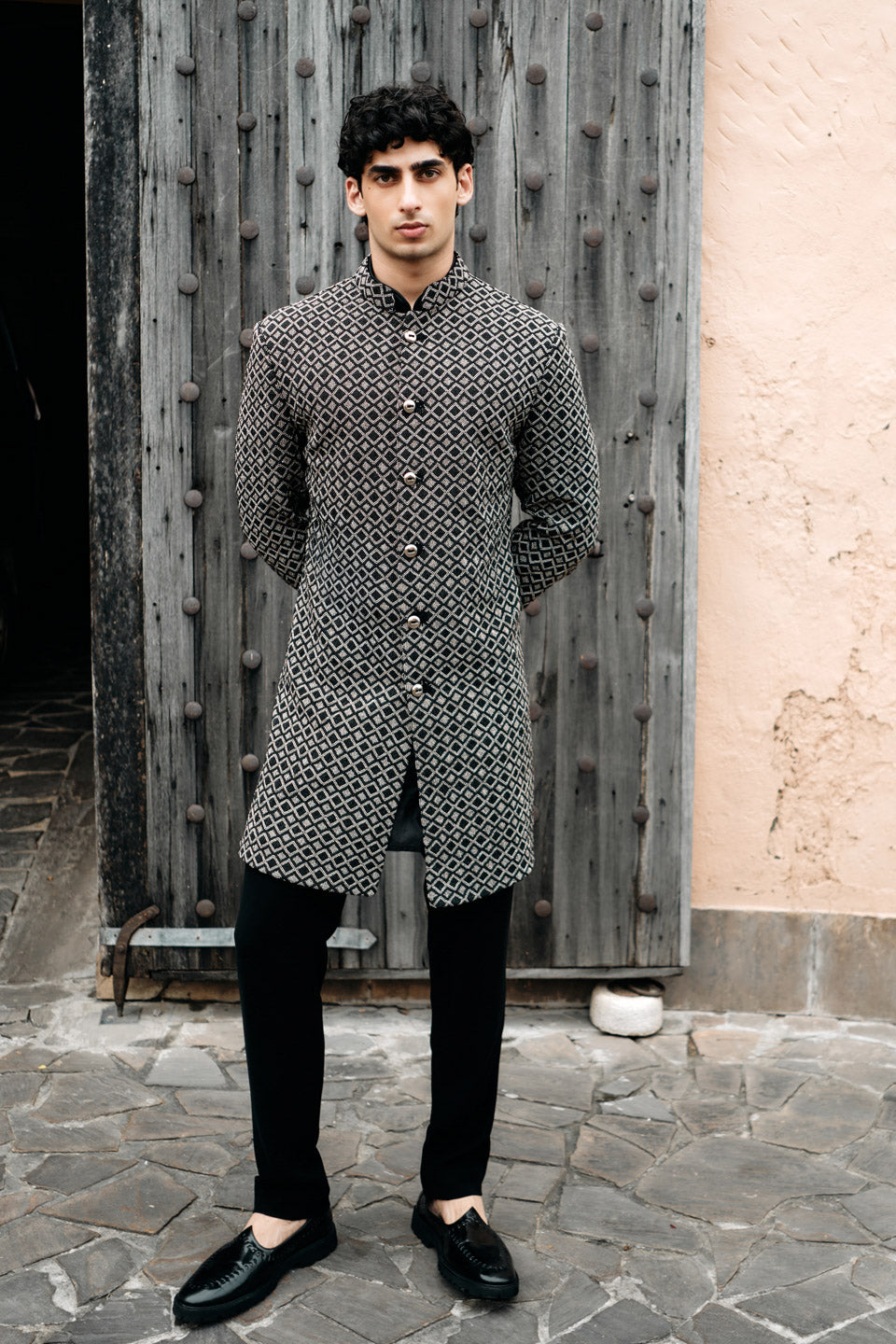 Silver Argyle Embroidered Sherwani  