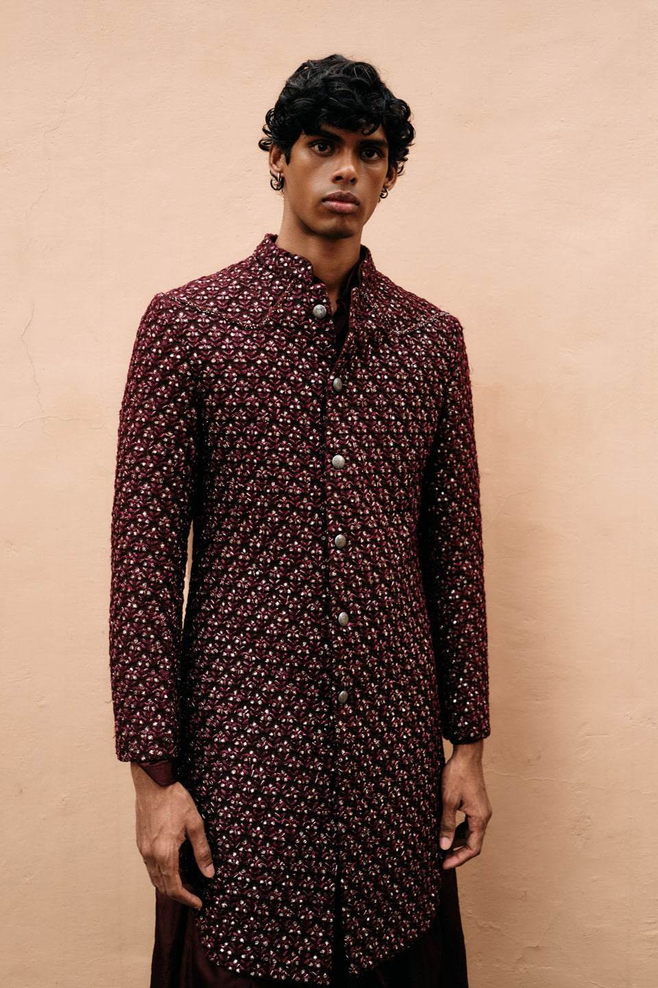 Big Plant Mirror Threadwork Sherwani  