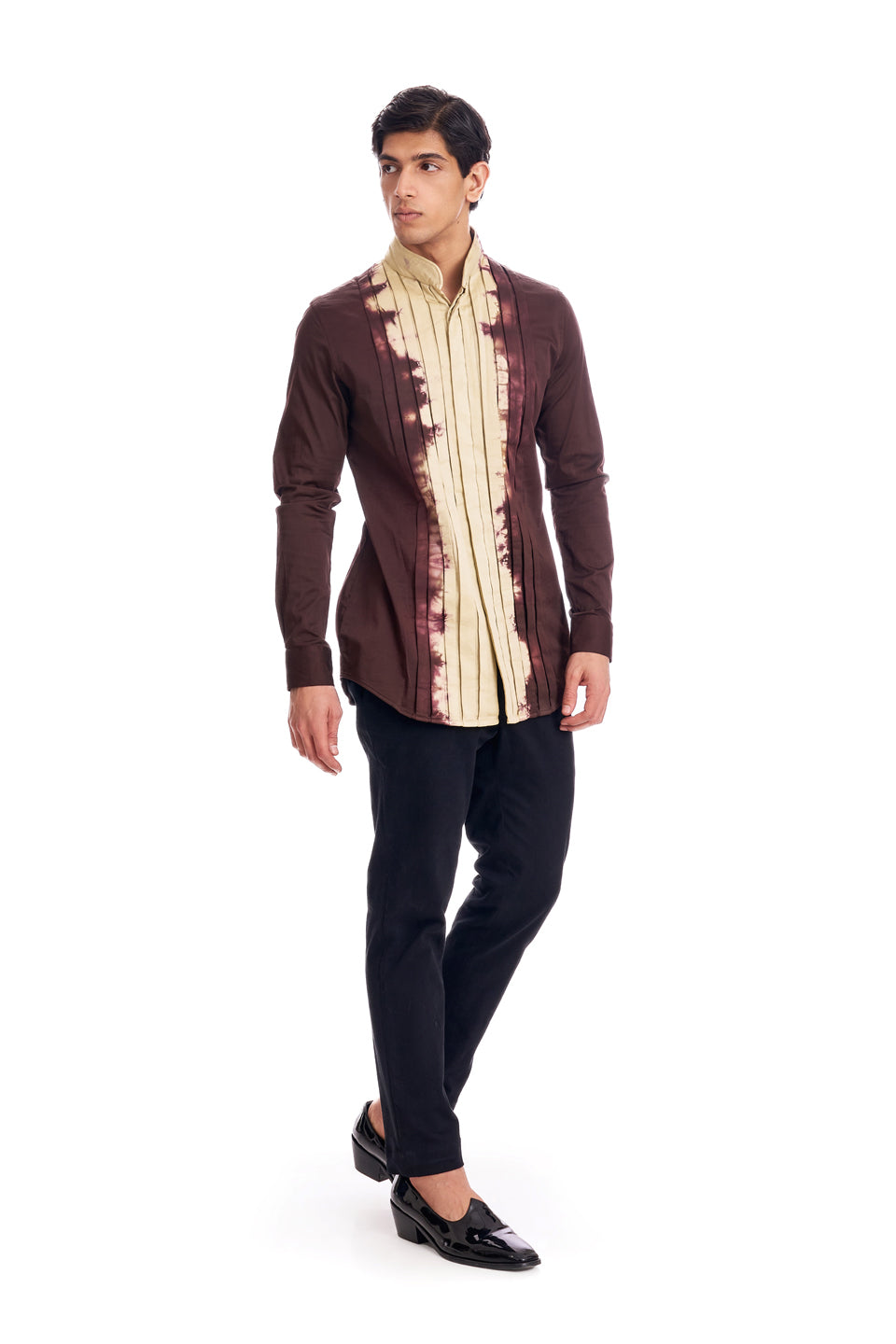 FRAY BOX PLEATED BIB HIGH COLLAR SHIRT  