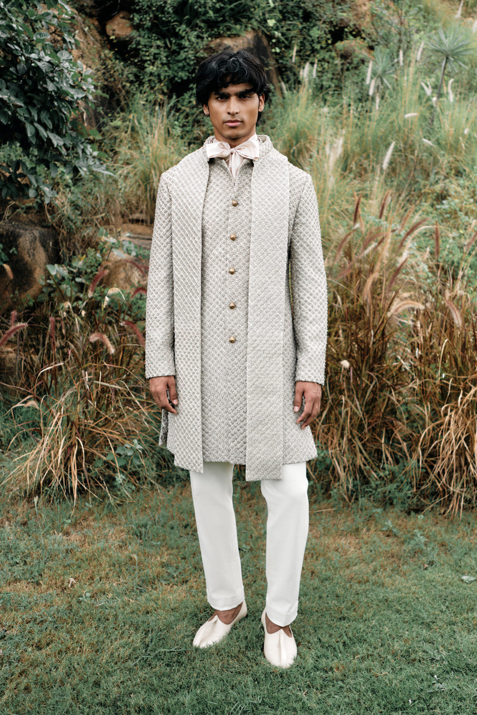 D.Con Flower Zardozi Sherwani with Magnetic Stole  