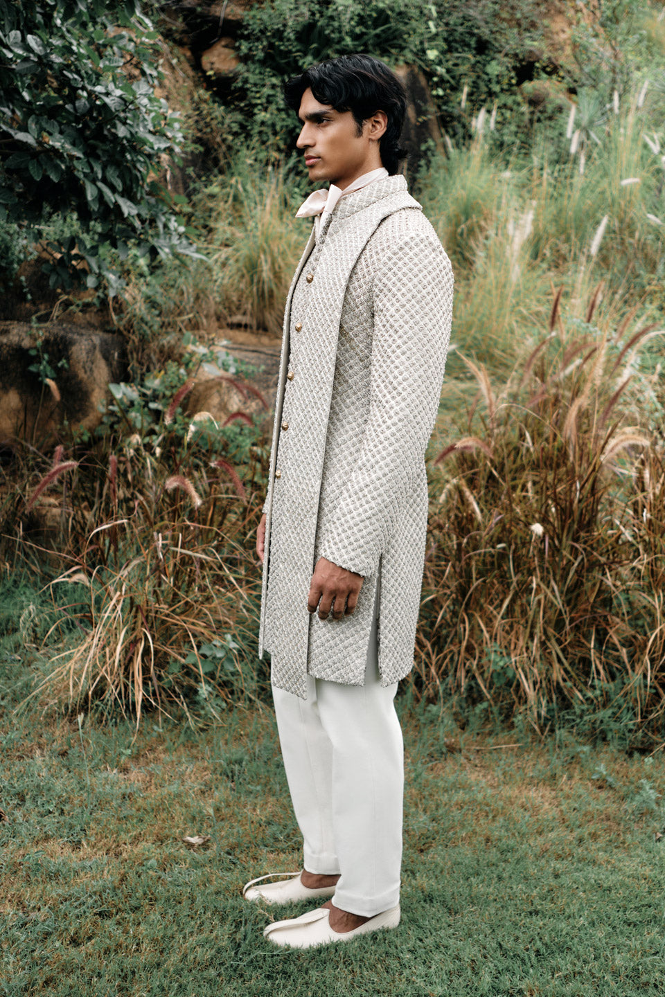 D.Con Flower Zardozi Sherwani with Magnetic Stole  