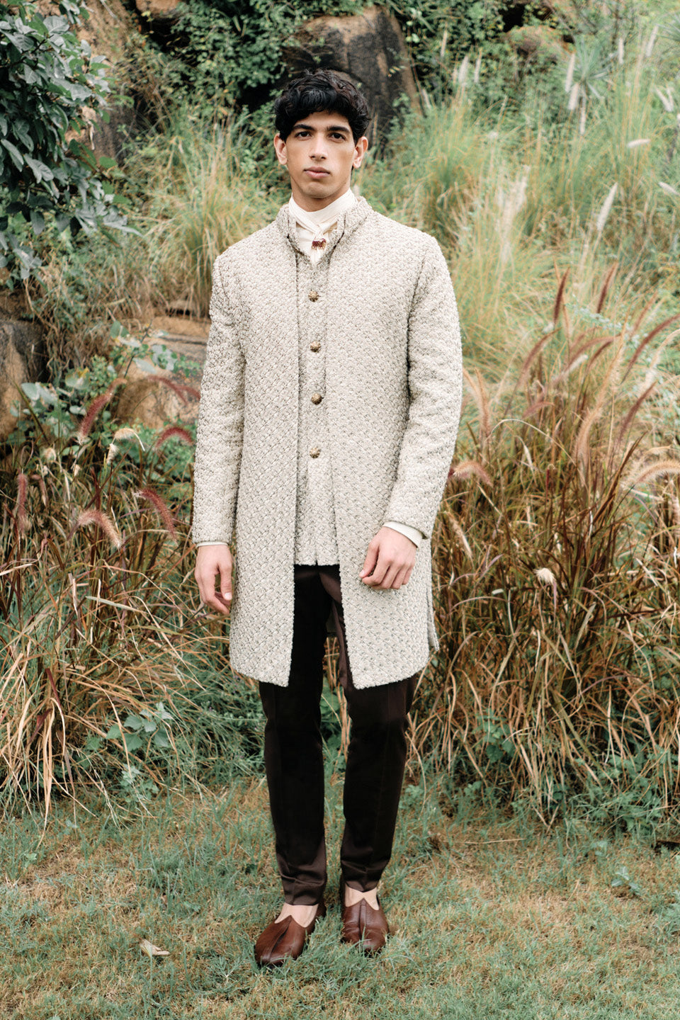 Gold Mesh Mock Layer Sherwani  