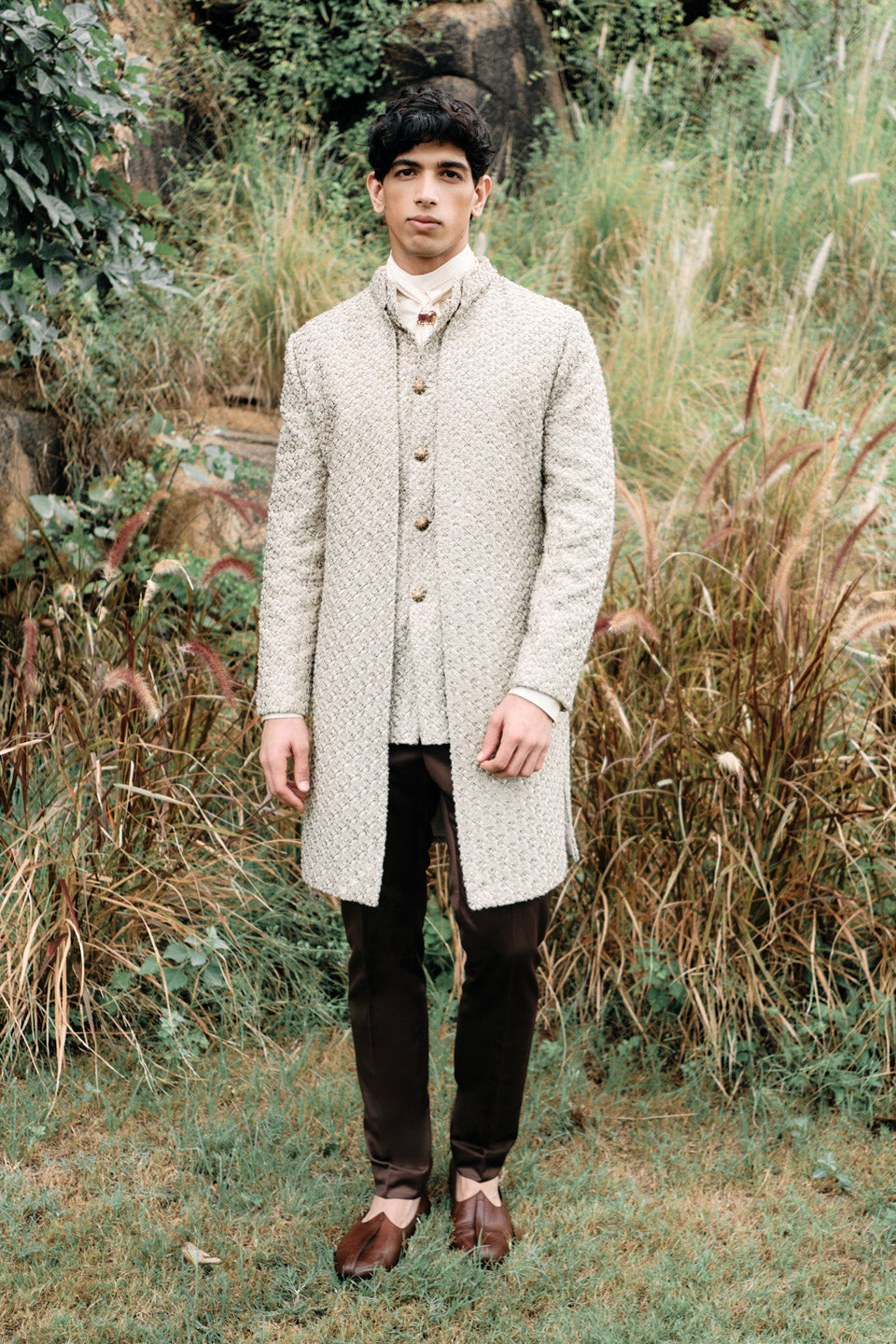 Gold Mesh Mock Layer Sherwani  