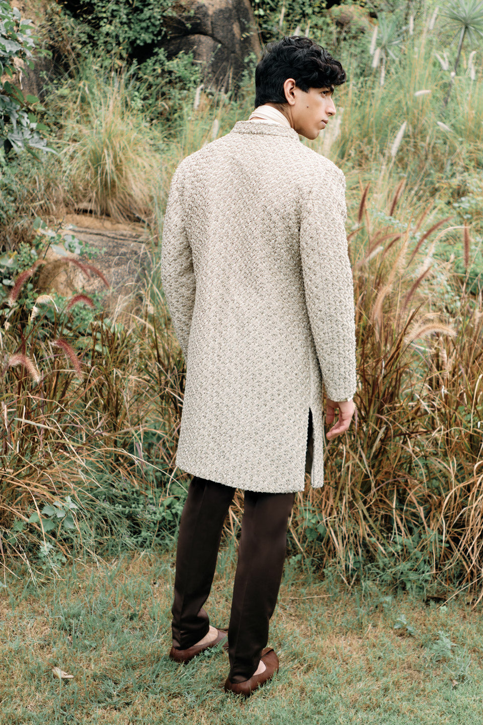 Gold Mesh Mock Layer Sherwani  