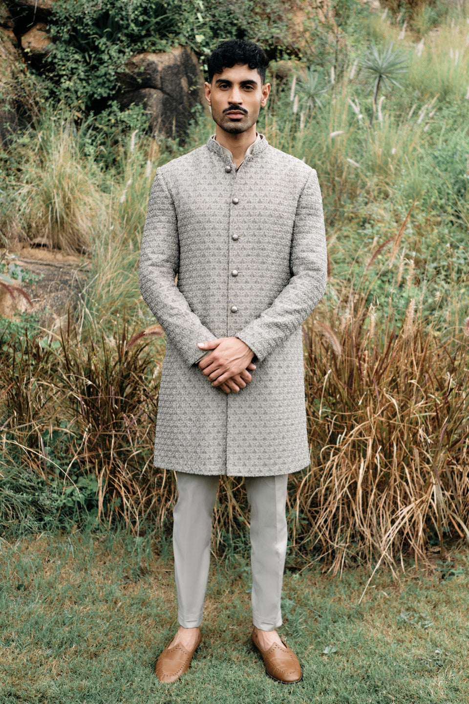 Oyester Big Plant Beaded Sherwani  