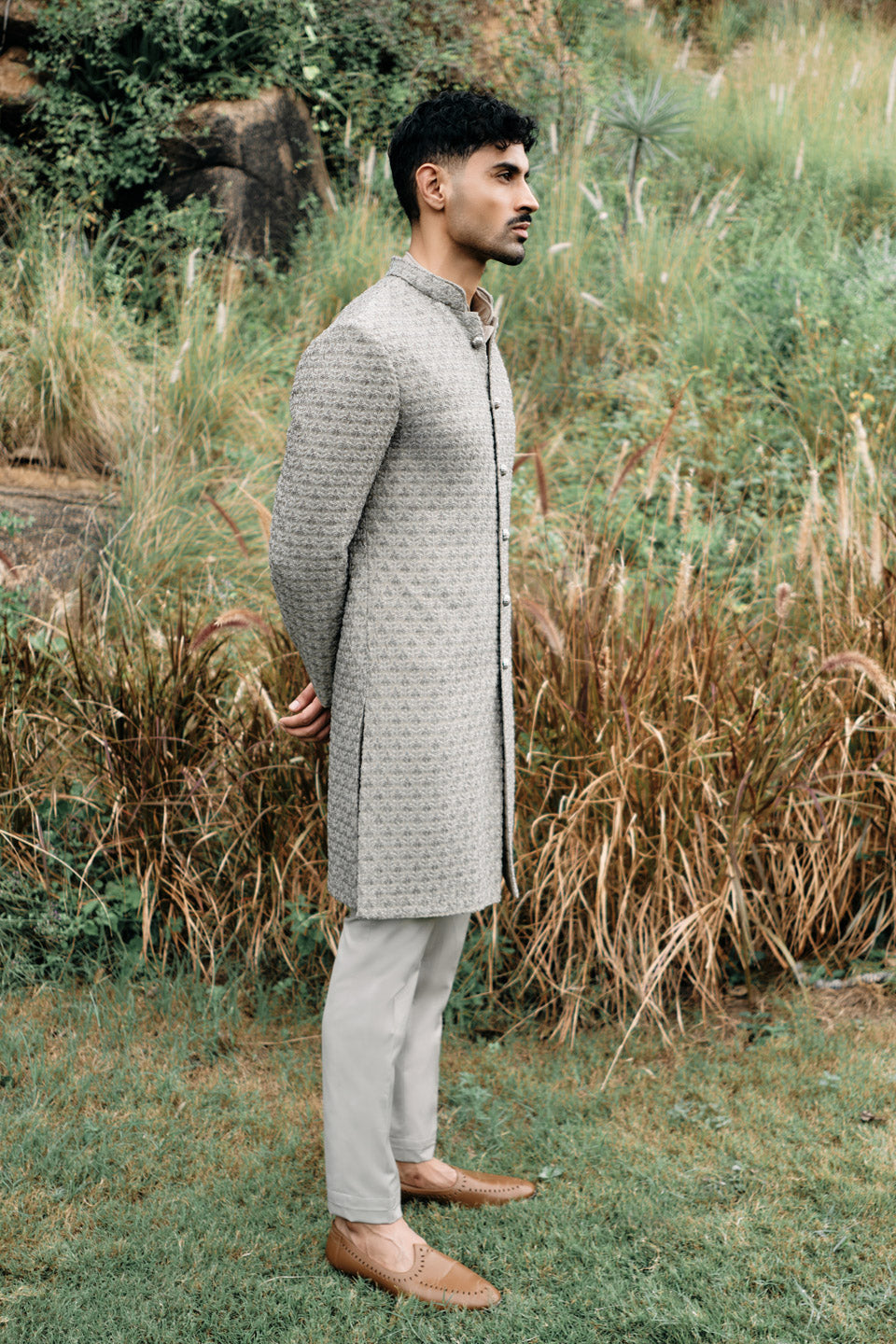 Oyester Big Plant Beaded Sherwani  