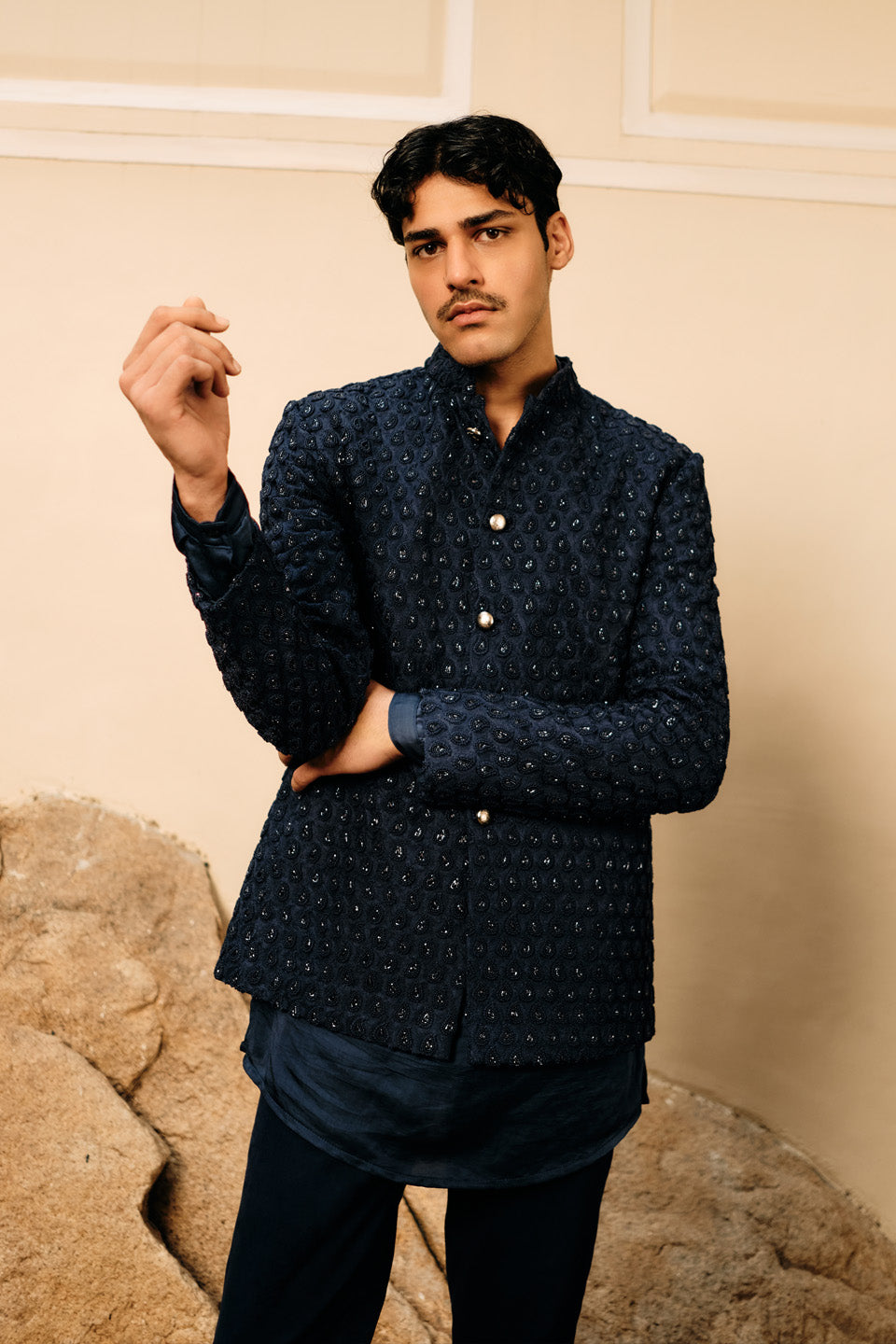 Cobalt Paisley Bandhgala  