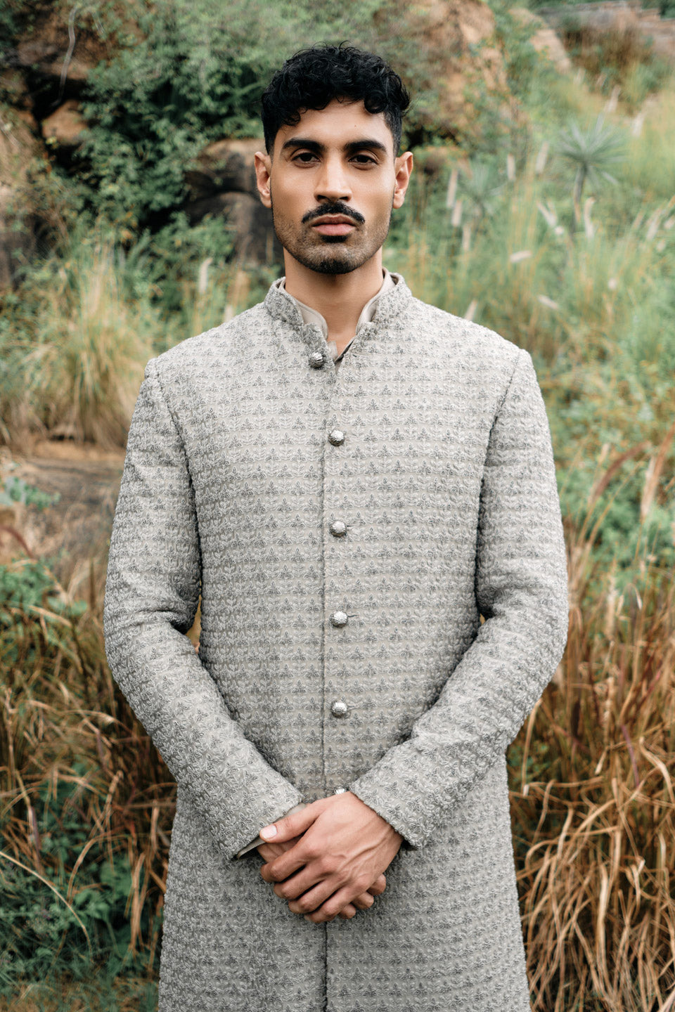 Oyester Big Plant Beaded Sherwani  