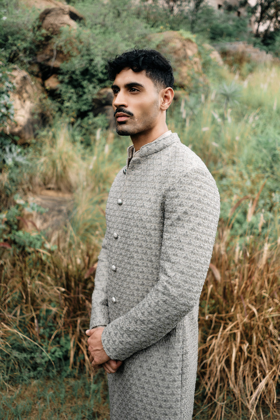 Oyester Big Plant Beaded Sherwani  