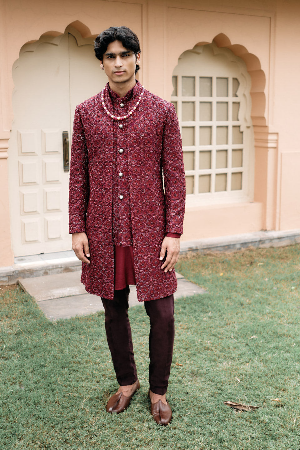 Star Ajrak Mock Layer Sherwani  