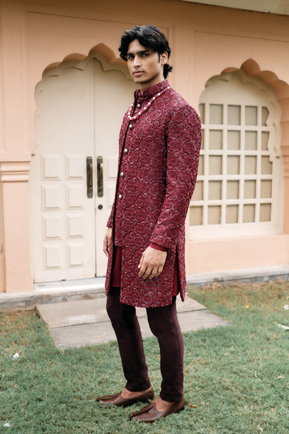 Star Ajrak Mock Layer Sherwani  