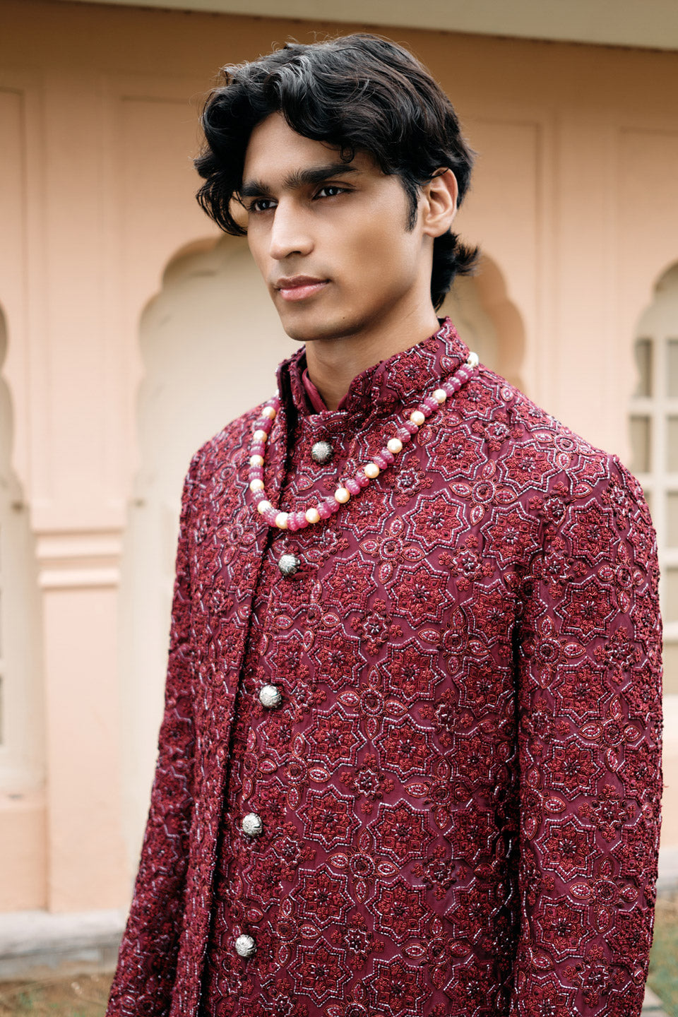 Star Ajrak Mock Layer Sherwani  
