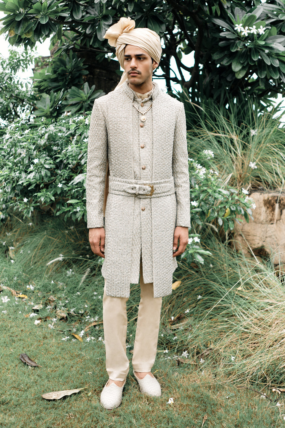 Zardozi Sherwani with Magnetic Stole  