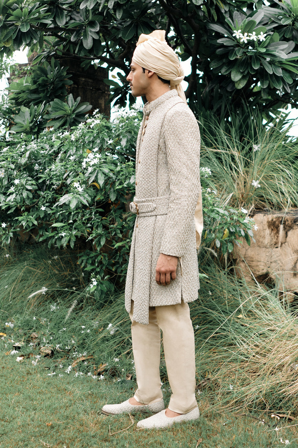 Zardozi Sherwani with Magnetic Stole  