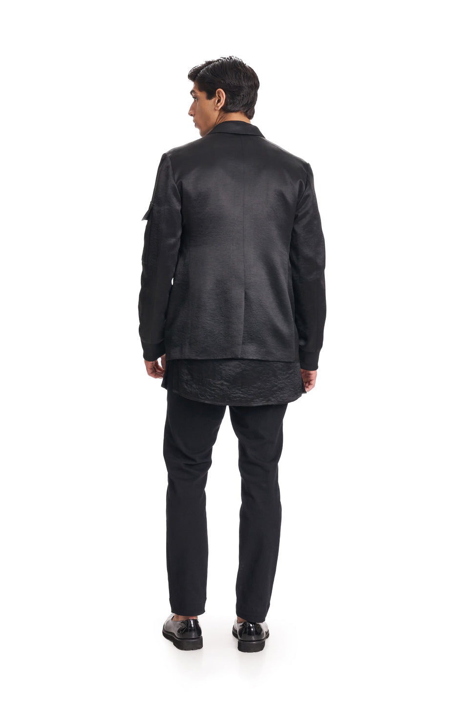PLAIN POCKET SLEEVE RIB CUFF BLAZER  