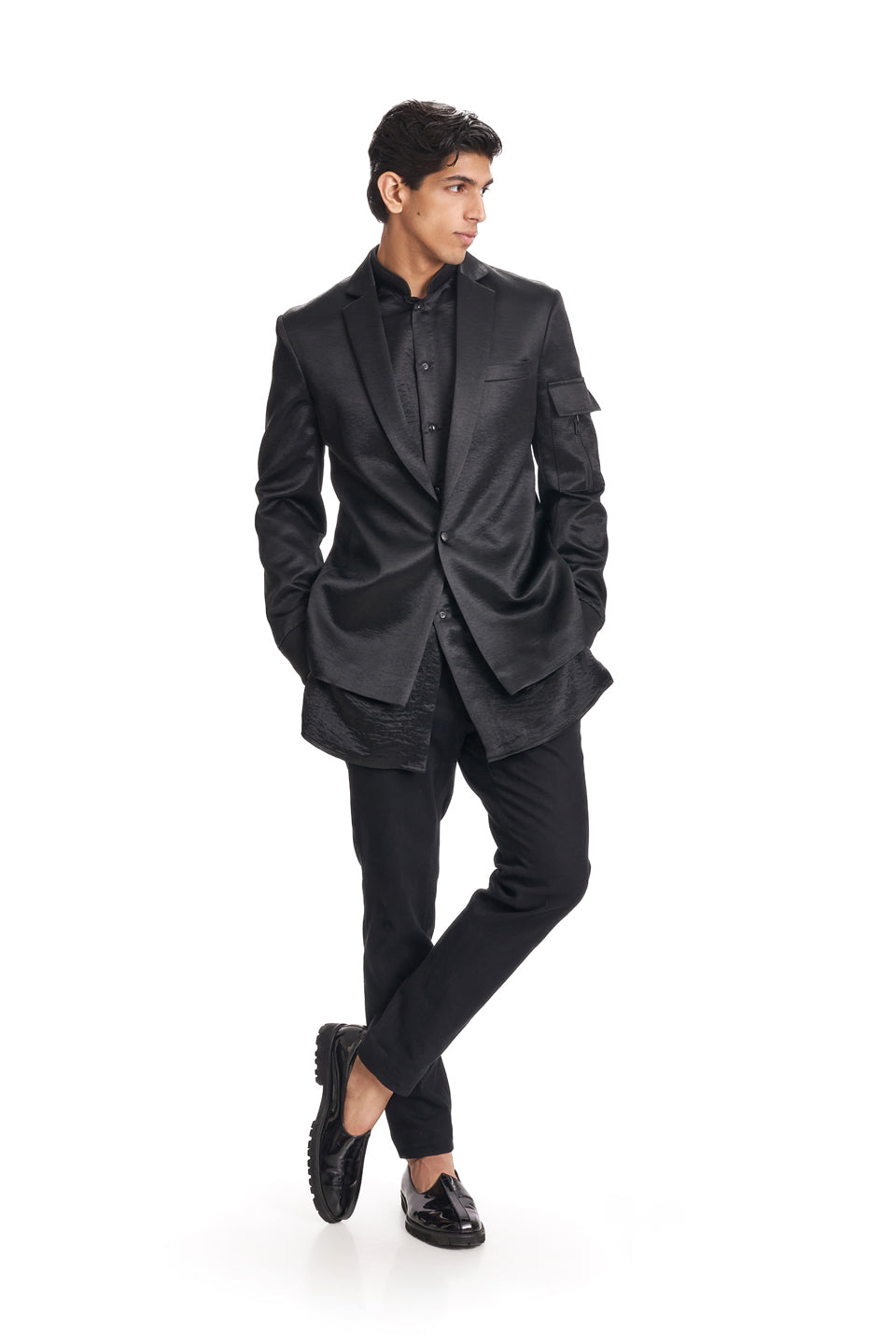  PLAIN POCKET SLEEVE RIB CUFF BLAZER 