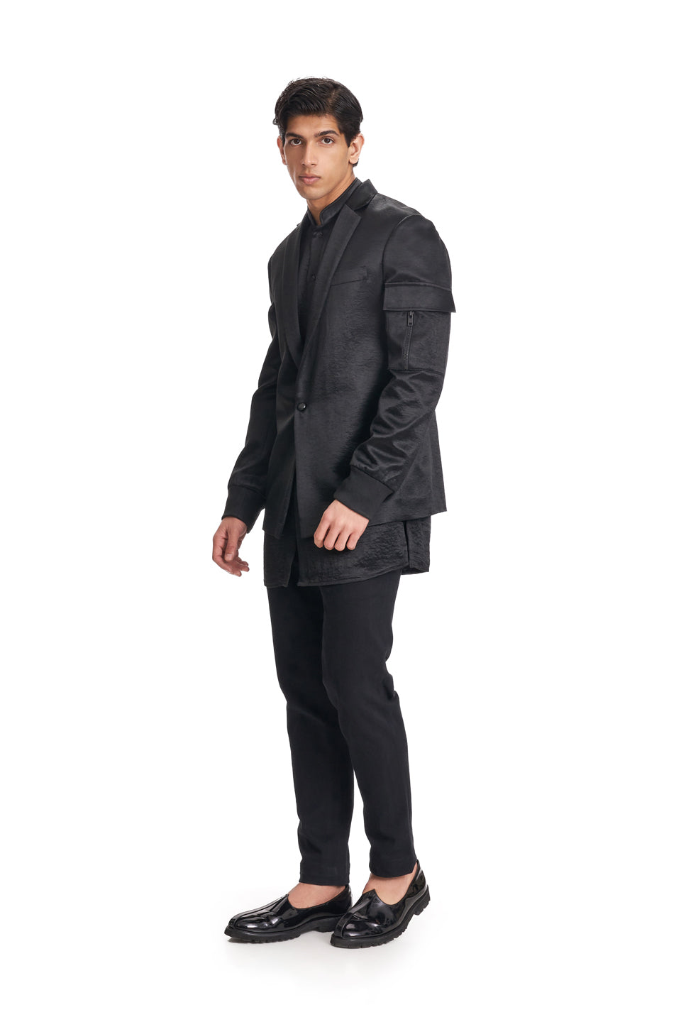 PLAIN POCKET SLEEVE RIB CUFF BLAZER  