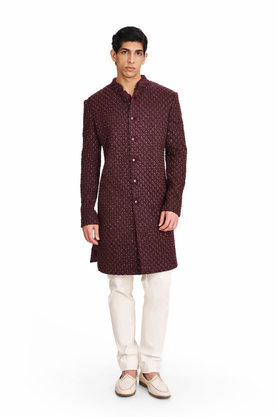 COCONUT KNOTTED HIGHLIGHTED LONG DECON SHERWANI  