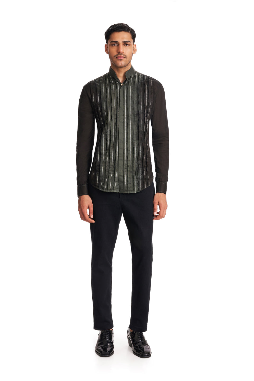  FRAY BOX PLEATED TIE DIE BIB SHIRT 