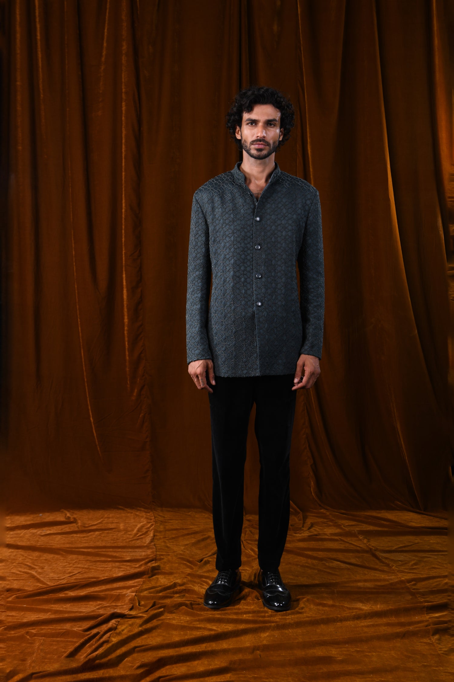  PHULKARI GEOMETRIC BEADED BANDHGALA 