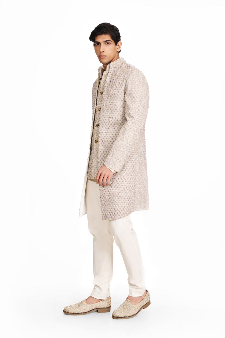 CROWN LUREX BEADED MOCK LAYER SHERWANI  