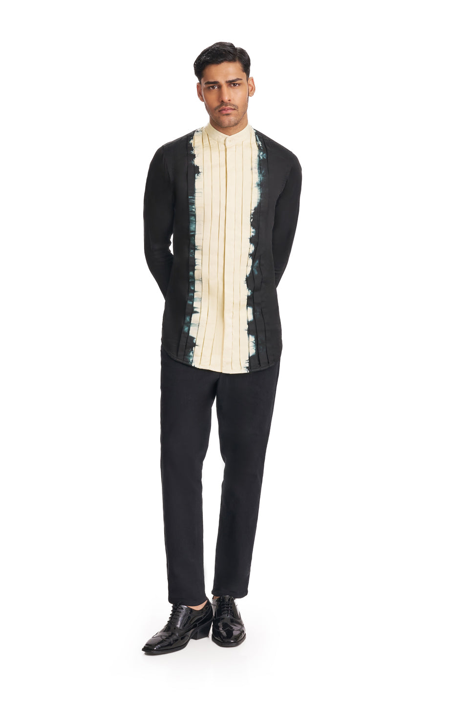  FRAY BOX PLEATED TIE DIE BIB SHIRT 