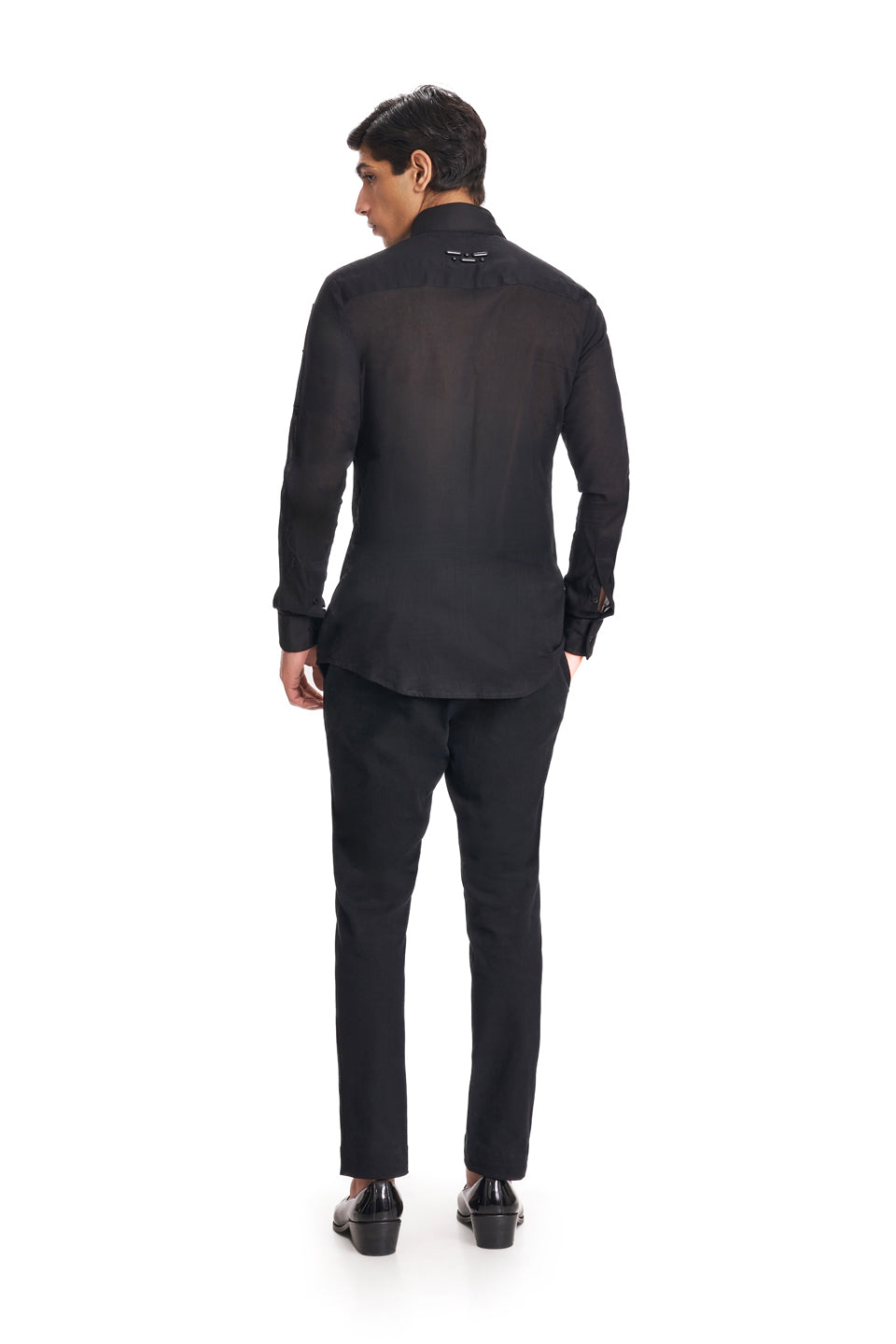 FRAY BOX PLEATED BIB HIGH COLLAR SHIRT  