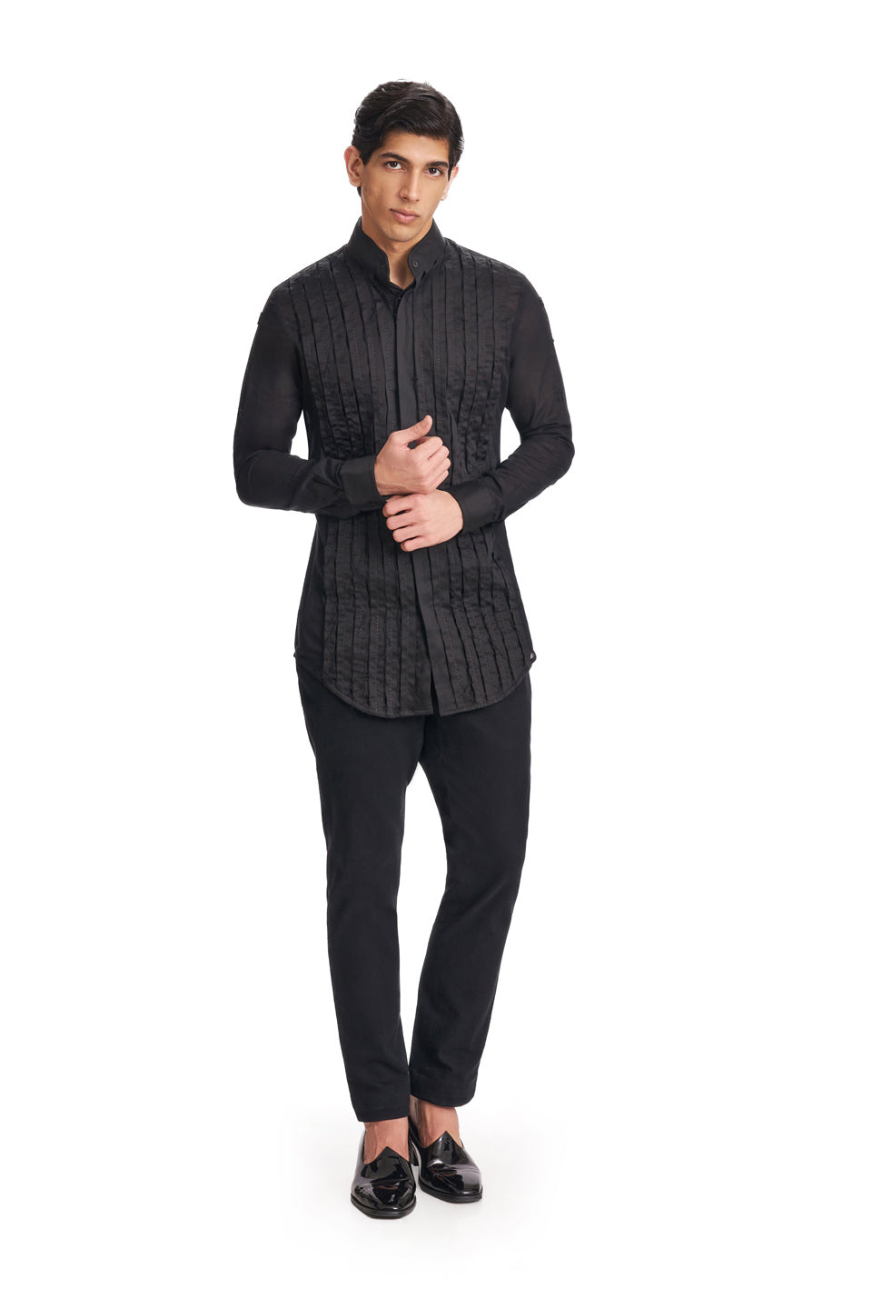  FRAY BOX PLEATED BIB HIGH COLLAR SHIRT 