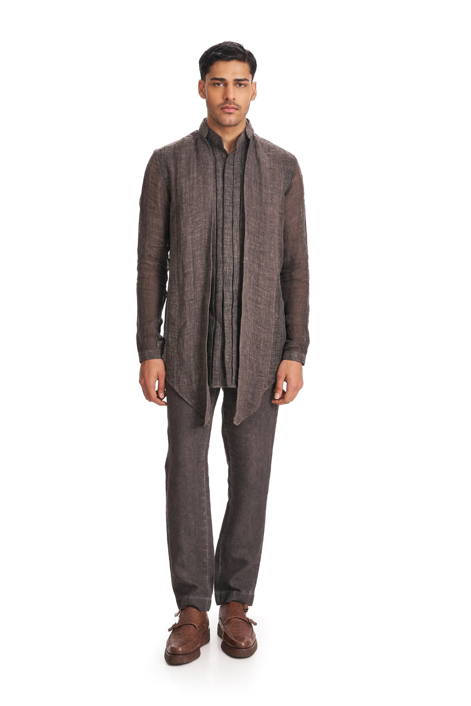  WASHOUT MOCK LAYER BOX PLEATED BIB SHIRT 