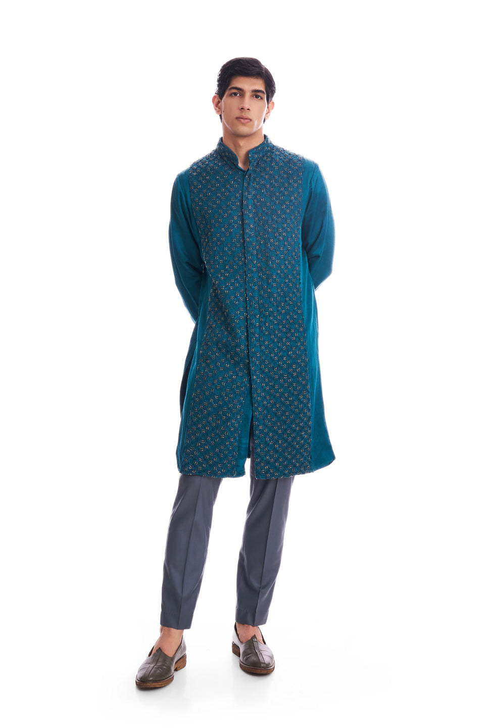 BIG PLANT MIRROR HIGHLIGHTED NAVY KURTA  