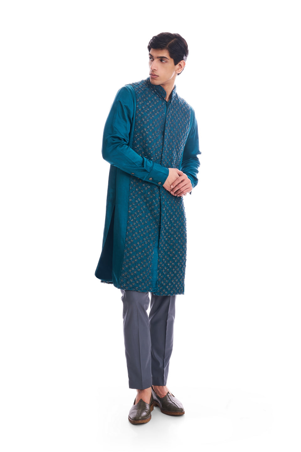 BIG PLANT MIRROR HIGHLIGHTED NAVY KURTA  