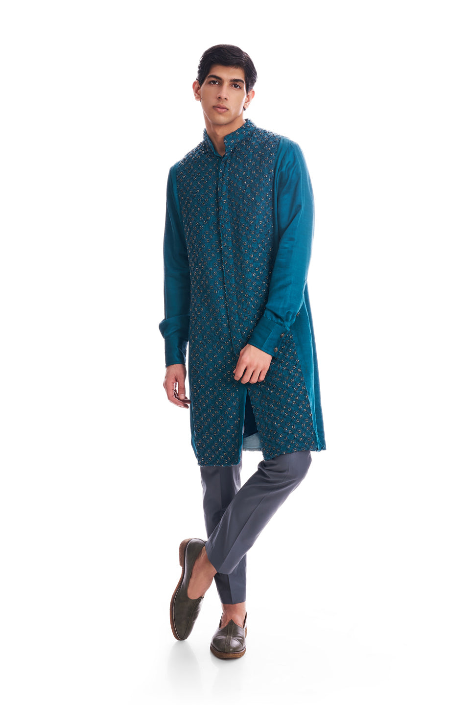 BIG PLANT MIRROR HIGHLIGHTED NAVY KURTA  