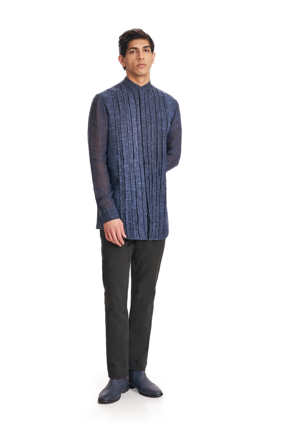  FRAY BOX PLEATED TIE DIE BIB SHIRT 