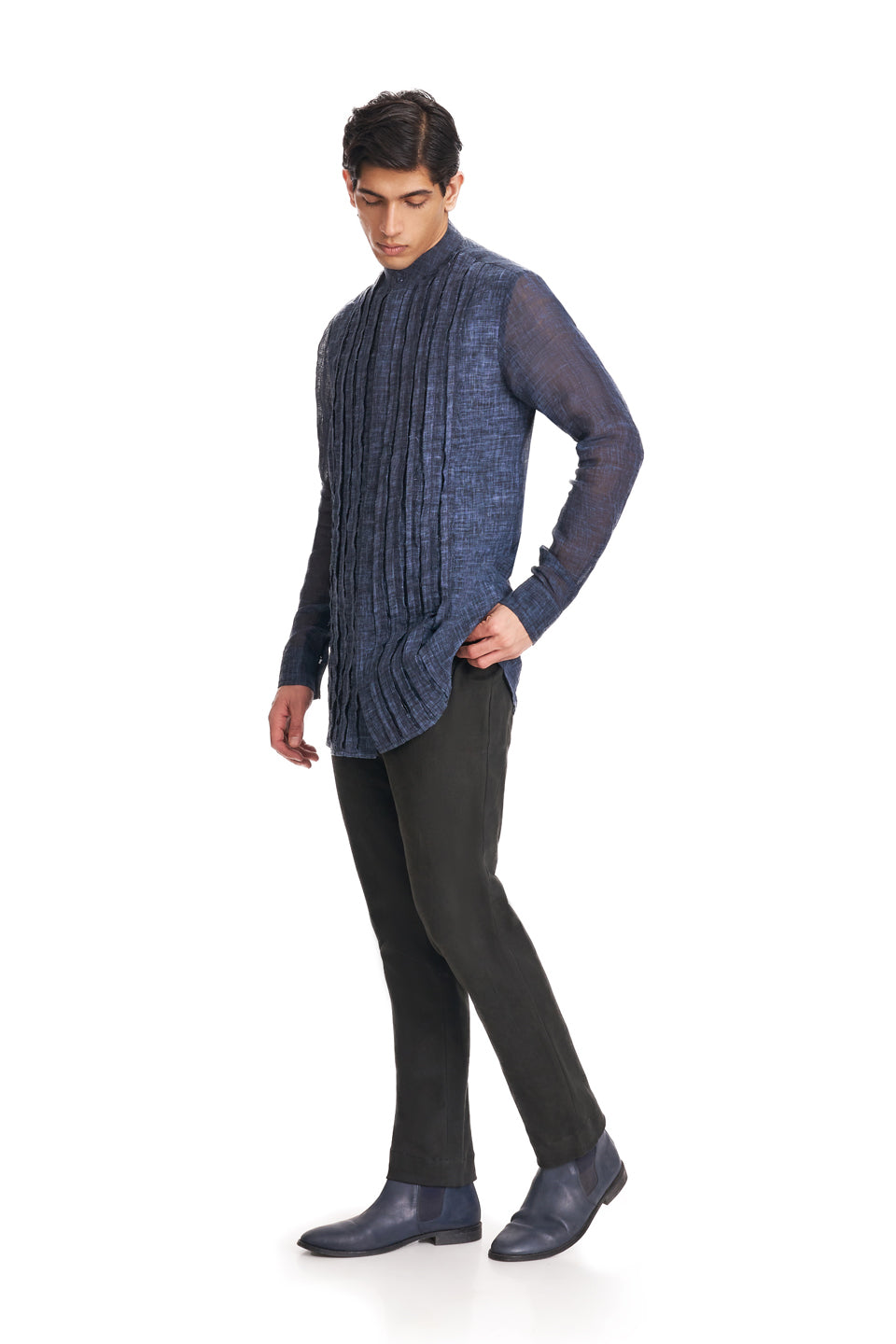 FRAY BOX PLEATED TIE DIE BIB SHIRT  