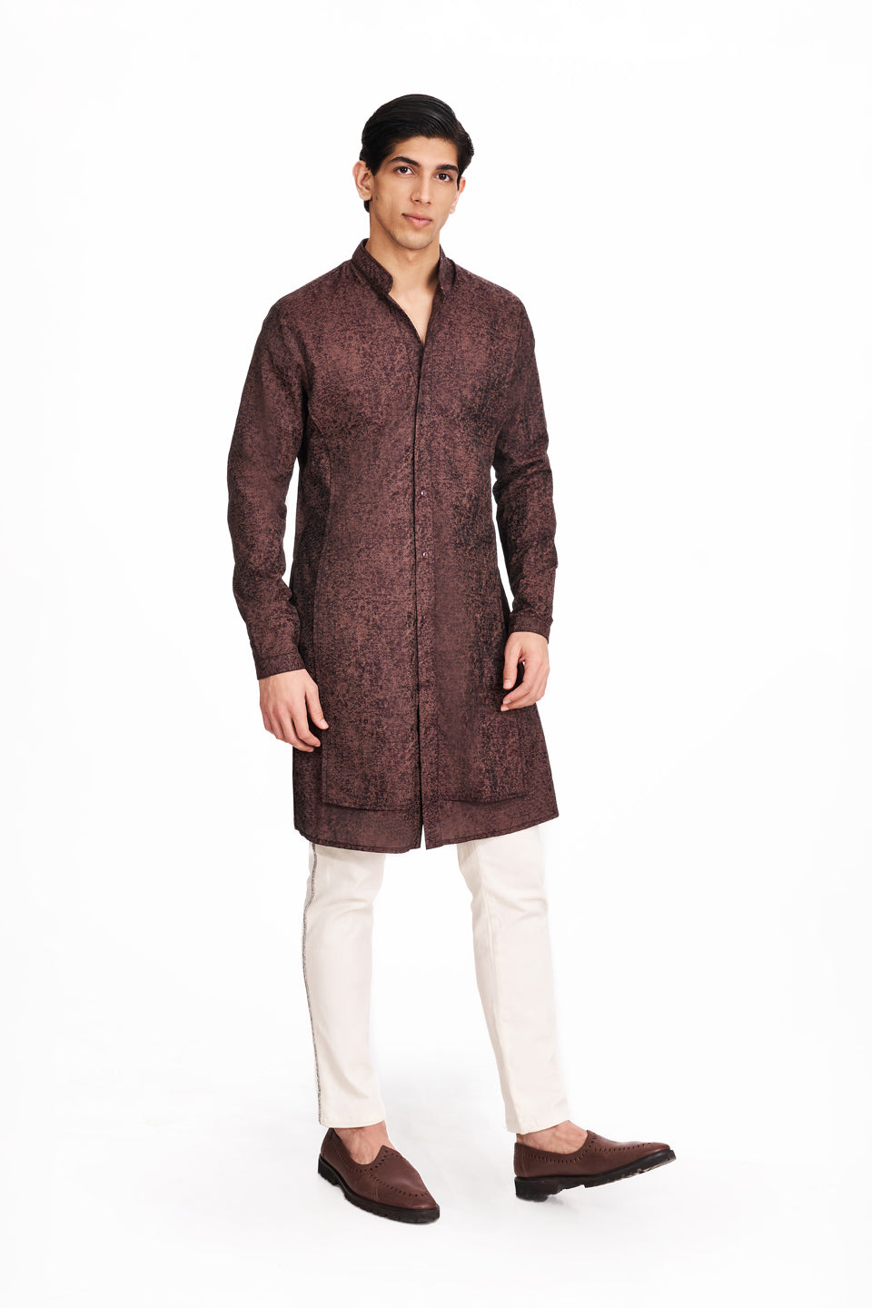 BROWN DOUBLE LAYED TEXTURED KURTA  