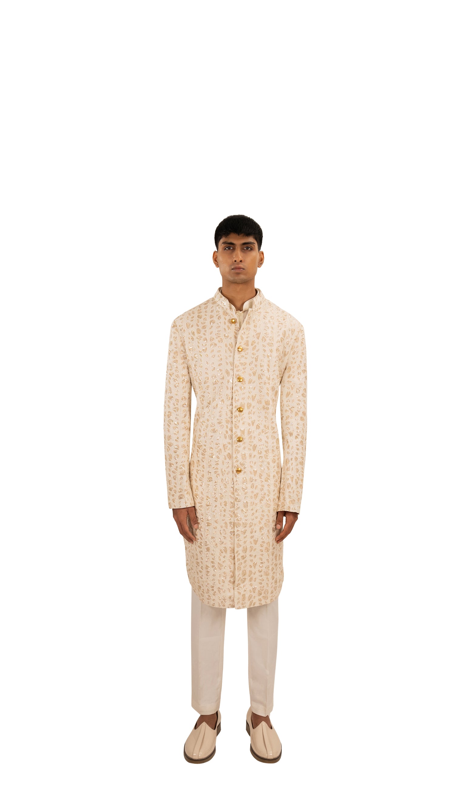  FLORAL CORDED PITTA VANILLA SHERWANI 