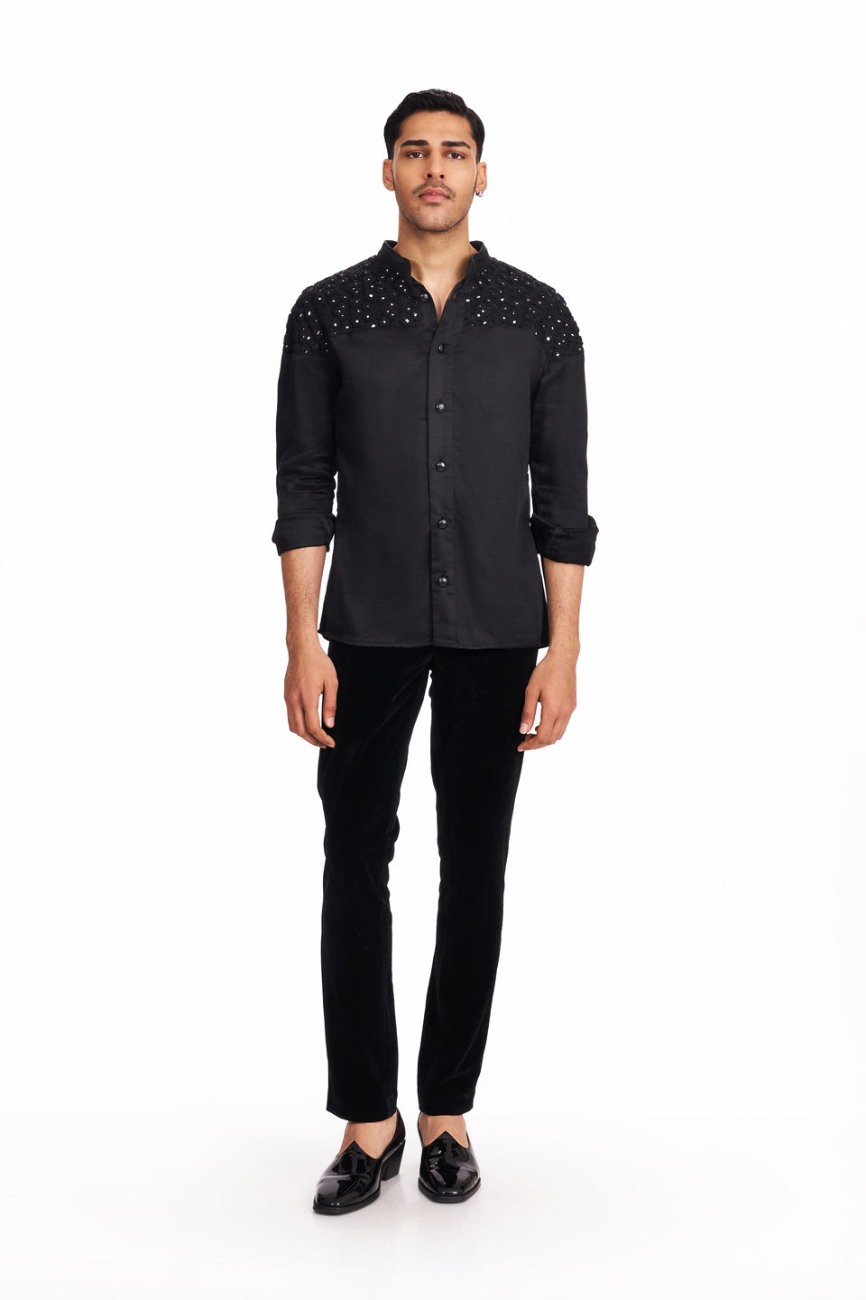  MIRROR CREST KNOTTED SHOULDER PANELLED SHIRT 