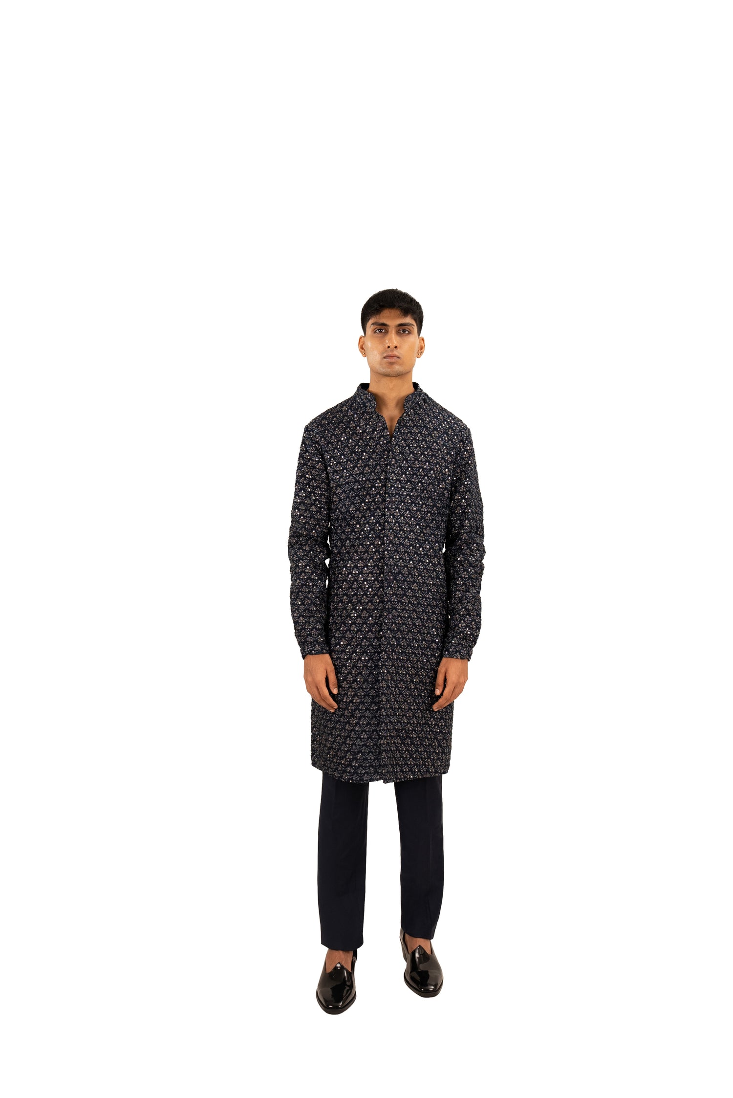  BIG PLANT MIRROR HIGHLIGHTED NAVY KURTA 