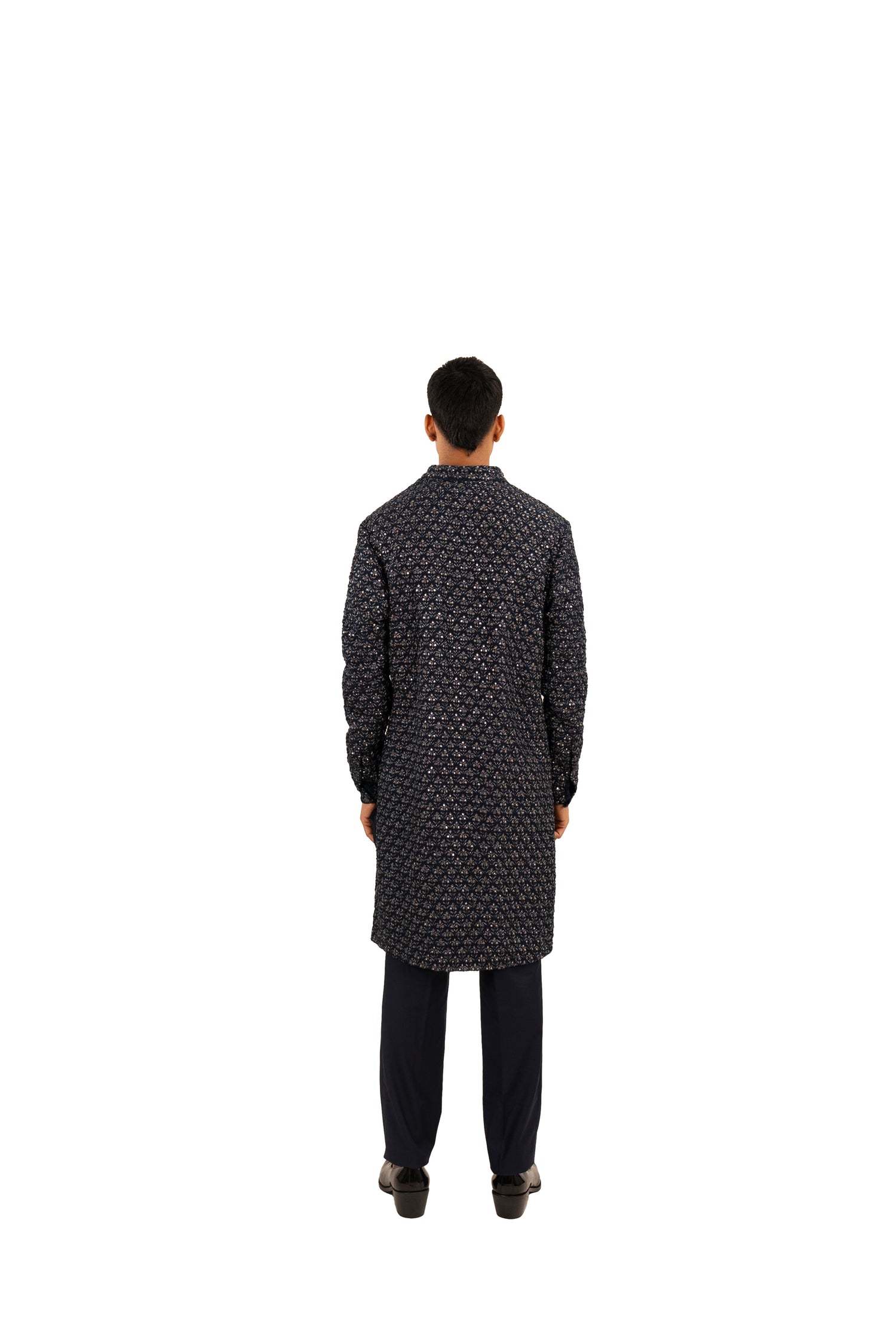 BIG PLANT MIRROR HIGHLIGHTED NAVY KURTA  