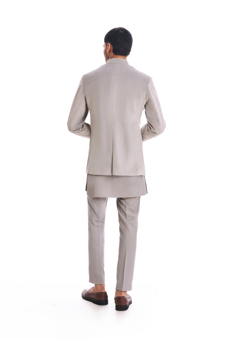 SLATE GREY SUEDE BANDHGALA SET  