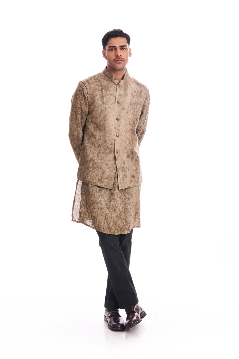  TEXTURED LINEN KOTI AND KURTA SET 