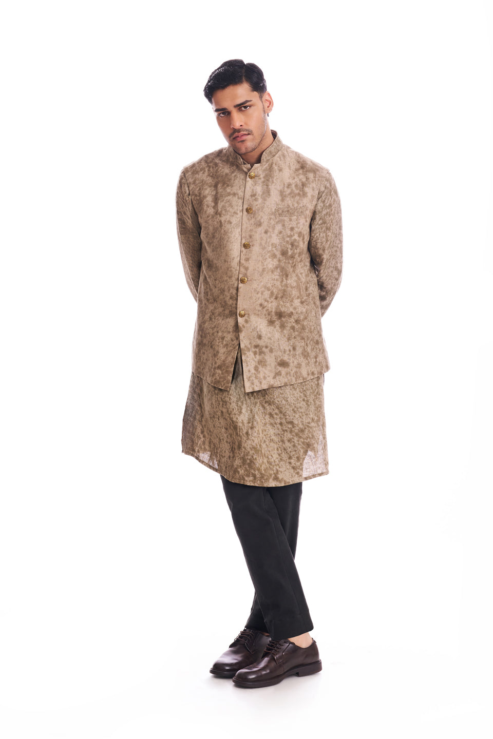 TEXTURED LINEN KOTI AND KURTA SET  
