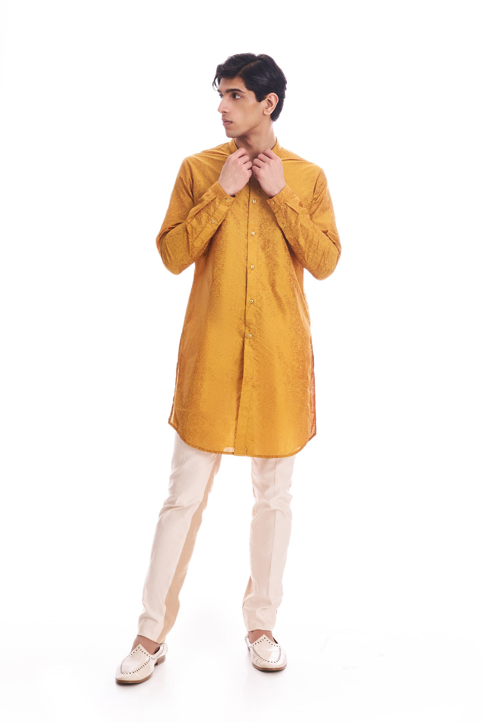 MUSTARD TEXTURED SILK KURTA  