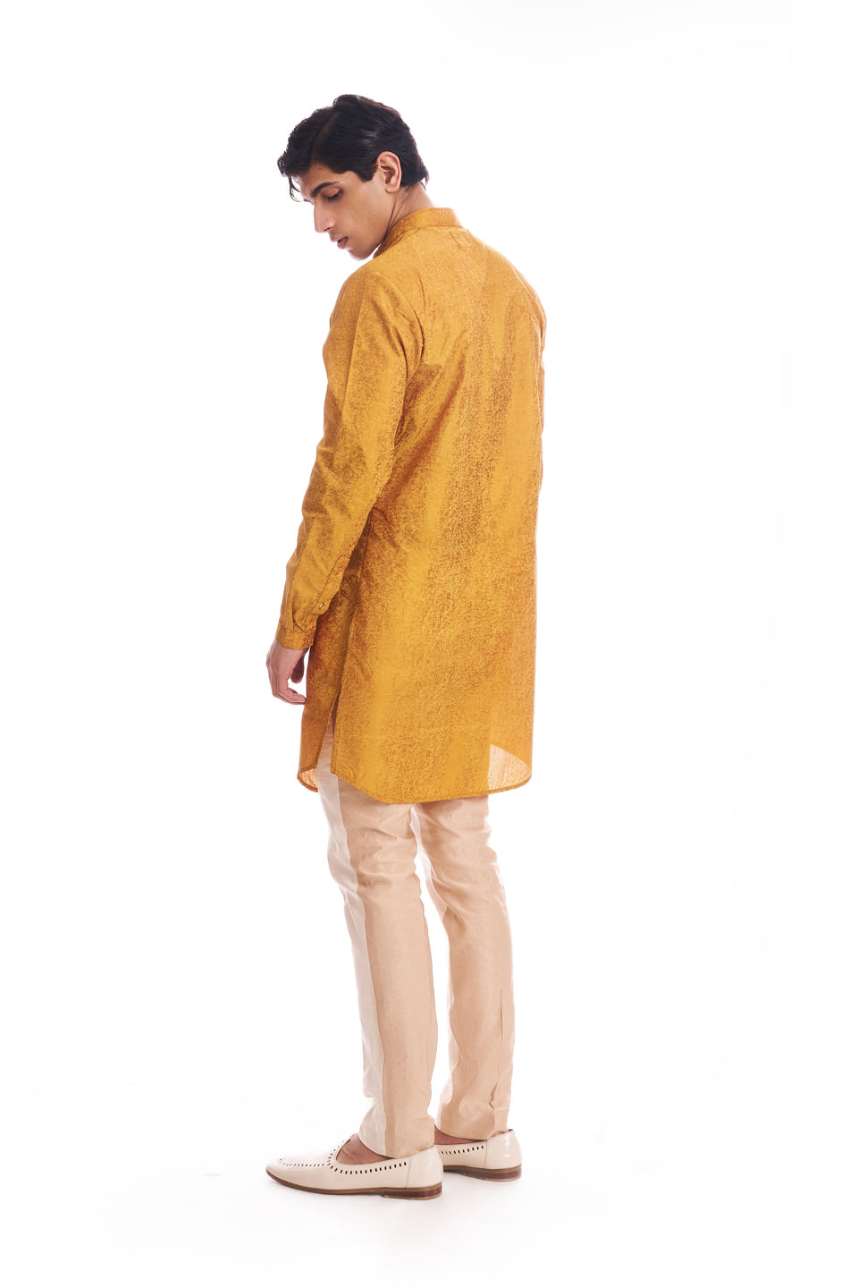 MUSTARD TEXTURED SILK KURTA  