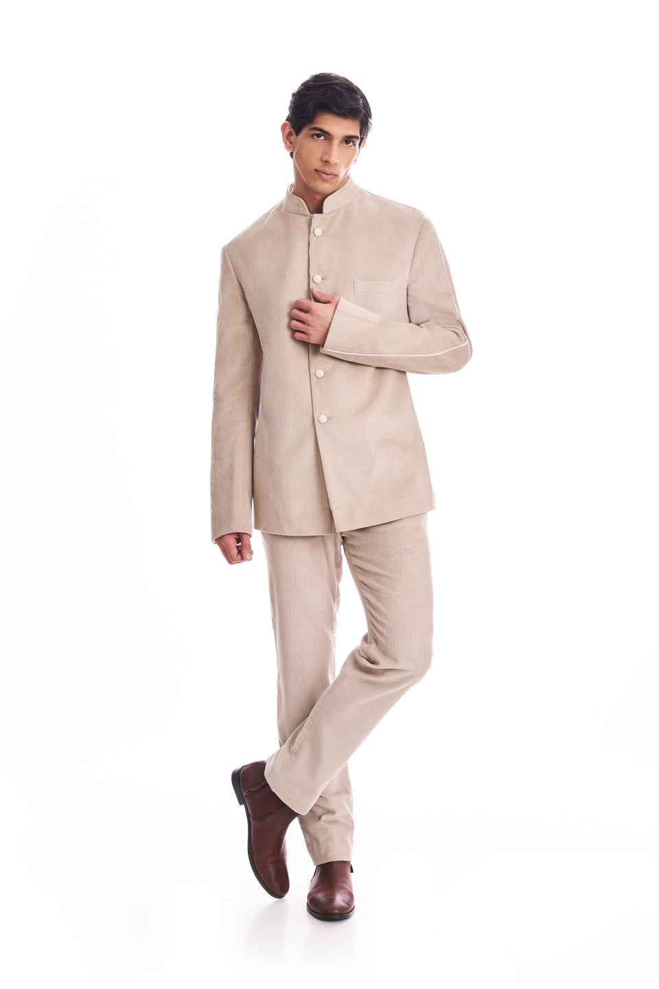OYSTER STRIPE DETAIL BANDHGALA  