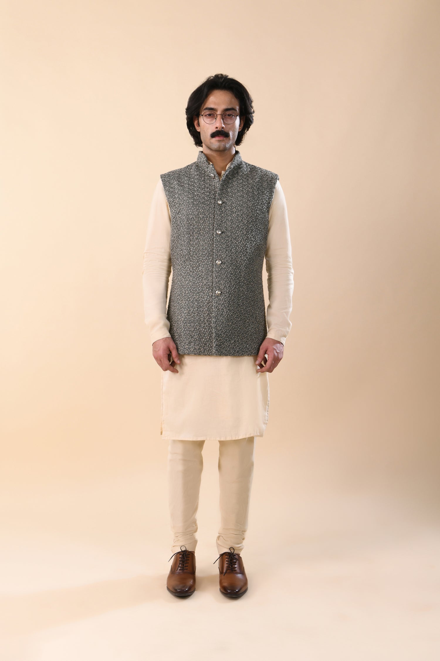  SHINY TREE HIGHLIGHTED SHORT SLEEVELESS WASHED OLIVE JACKET 