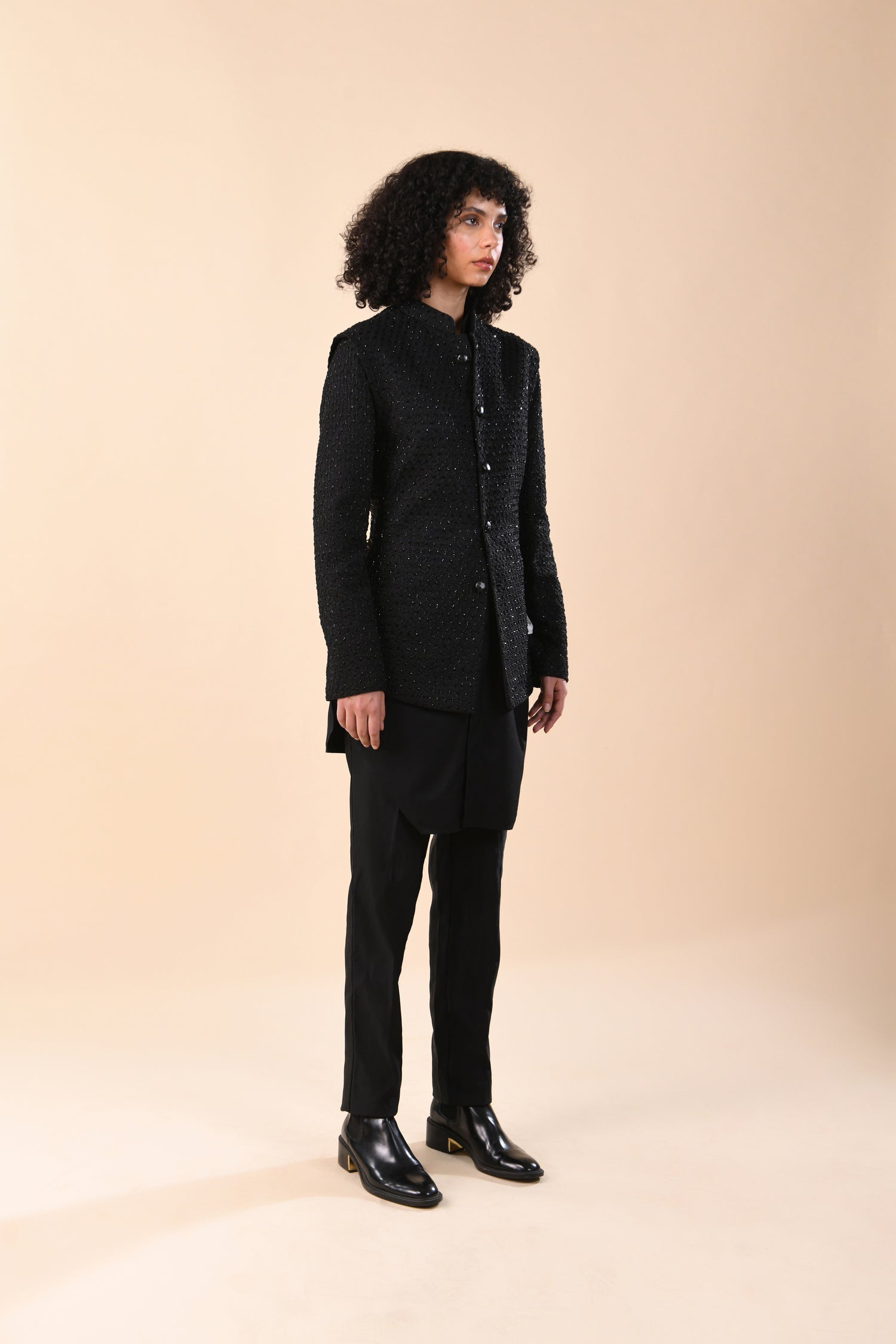 MINI FLOWER HIGHLIGHTED SHORT DECONSTRUCTED BLACK SET  