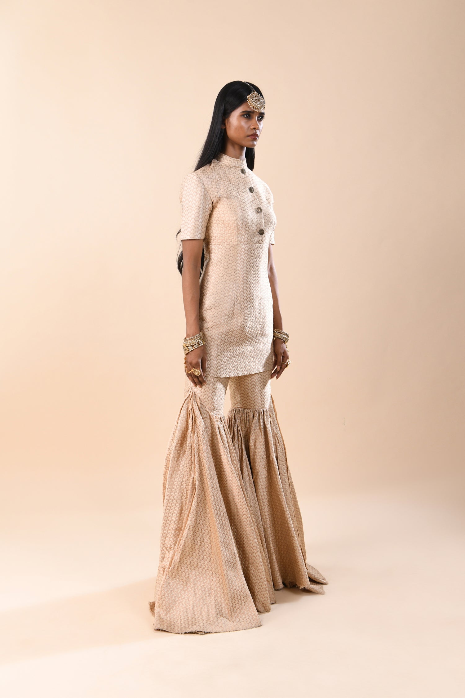 BOM ARROW GOLD CHAMPAGNE SHARARA SET  