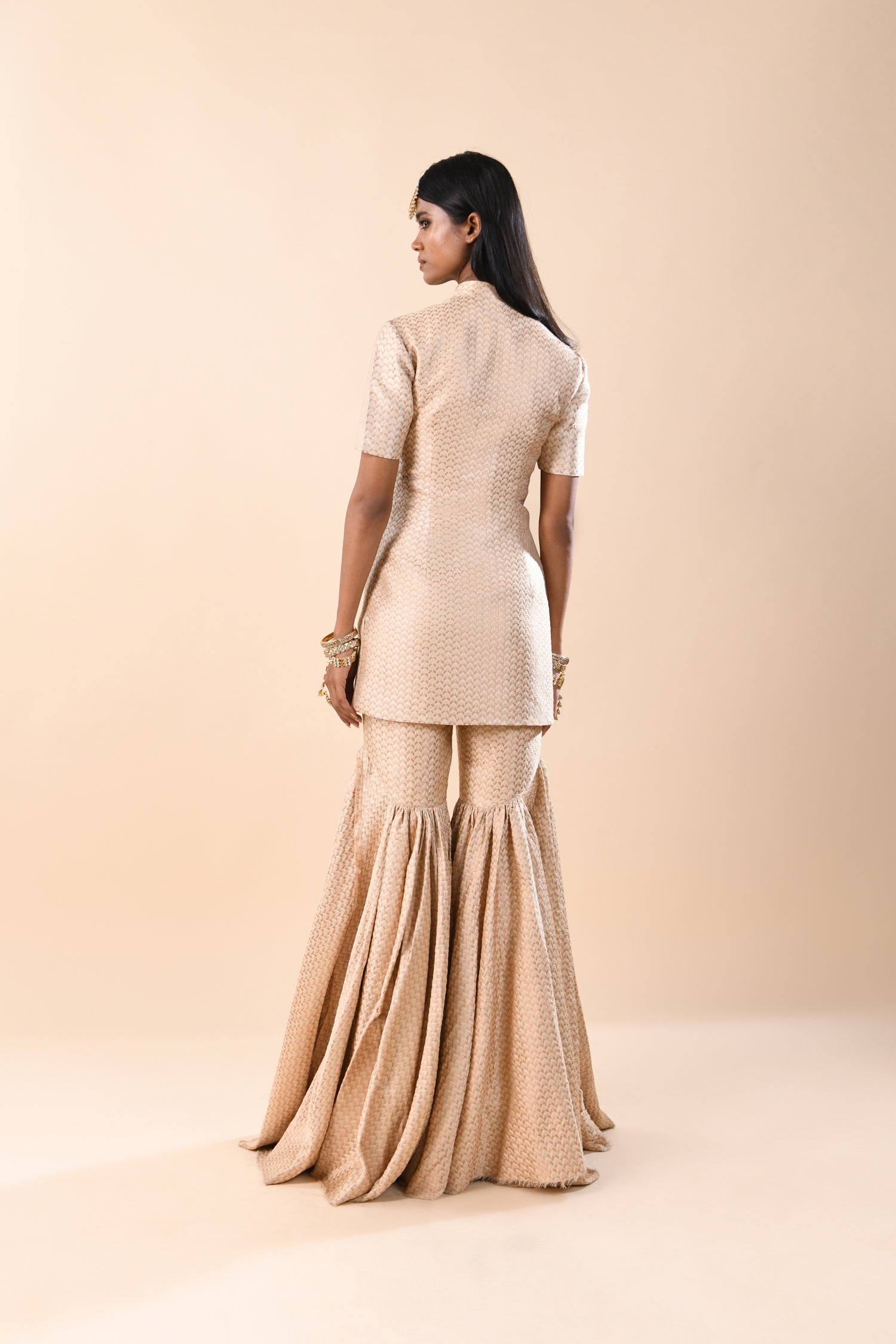 BOM ARROW GOLD CHAMPAGNE SHARARA SET  